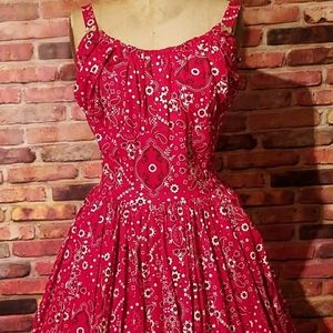 Pinup red paisley swing dress M